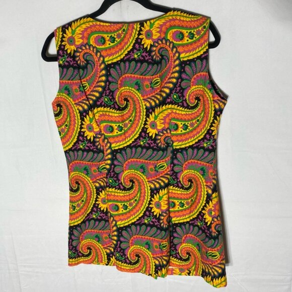 Vintage 60/70s Leisure Lady Bold Colourful Paisley Sleeveless Button Front Top S - Picture 2 of 12